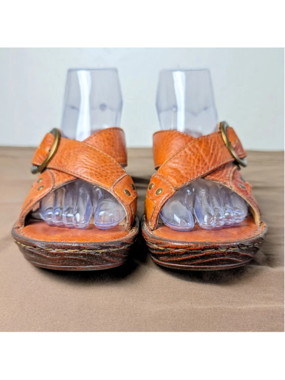 Born Women’s Brown Leather Slide Sandals Size 10 / 42 Handcrafted Boho Wedges